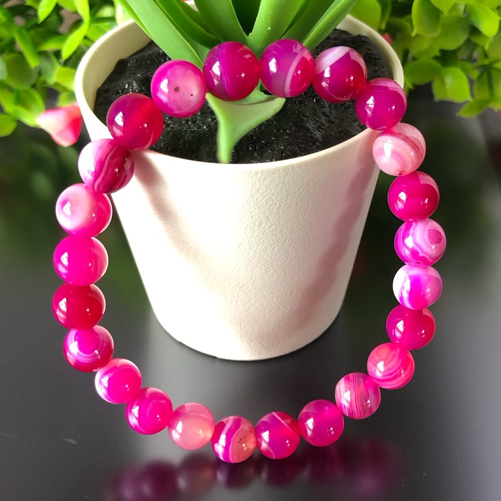 Rose Pink Agate 8mm Natural Stone Beads Stretchable Bracelet